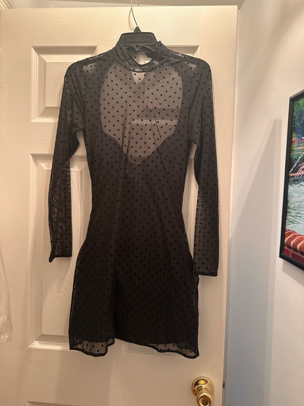 Abercrombie Black Sheer Polka Dot Open-Back Dress Size Small - Picture 5 of 6